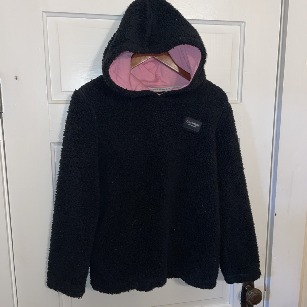 Calvin Klein Performance Black Hooded Pull Over Pocket Fleece Softest XL Juniors